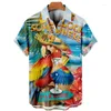 Męskie koszule letnie męska koszula kreskówka Parrot nadruk dla mężczyzn guziki harajuku topy modne streetwear hip hop ubranie