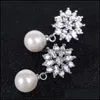 Orecchini lampadari penzolanti di gioielli delicati con chiaro design del fiocchi di neve con zirconia cubica con perla di perle DH03J