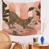 Pink Tiger Tapestry Ainmal Plant Cartoon Dormitory In Painted Carpet Wall Hanging Boho Decor tyg Jungle J220804