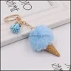 Key Rings Ice Cream Keychain Cute Bag Cartoon Imitation Rex Rabbit Fur Plush Pendant Cone Car Hair Ball Accessories Keycha Bdejewelry Dhh2A