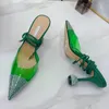 Ladies 2022 Crystal Candy Color Elegant High Heels Summer Sexy Pointed Toe 9.5cm Party Wedding Red Shiny Sandals Dress Shoes