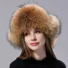 الفراء الطبيعي قبعة الطيران الروسية مع آذان أوشانكا النساء الشتاء دافئة رقيقة أنيقة أنثى قبعة ذيل أزياء القبعات الحقيقية 220817