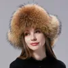 Natural Fur Russian Aviation Hat with Ears Ushanka Women Winter Warm Fluffy Stylish Female Tail Cap Fashion Real Hats 220817