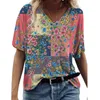 Vintage Femmes à imprimé floral T-shirt Summer Casual Short Short V-Neck dames surdimensionné Tops 3D Streetwear Abstract Taille