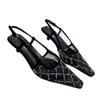 Black Cry Crystal Diamond Women Dress Sandals Sandals Designer Slides Sapato de casamento com caixa