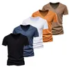 Aiopeson 5 szt. Marka T Shirt Mężczyzn Casual Solid Color Slim Fit Vneck Tshirts Men Summer Quality 100% bawełniana koszulka dla mężczyzn 220704