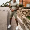 Survêtements pour hommes été survêtement pour hommes costume décontracté couleur unie à manches courtes t-shirt Shorts hommes marque vêtements 2 pièces ensembles pour hommes