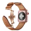 Bracelet Butterfly Clasp -riem riem echte lederen lusband voor appelwacht 38 mm 42 mm 41 mm 45 mm 40 mm 44 mm Iwatch -serie 6 SE 5 4 3 2