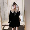 Mulheres grávidas da primavera e outono Mulheres grávidas vestido de tamanho grande doce Peter Pan Pan Patchwork Dress Aline Dress Black J220628