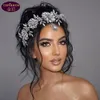 Fronte 3D Fiore Tiara da sposa Cristallo barocco Copricapo da sposa Corona Strass con gioielli da sposa Accessori per capelli Corone da sposa con diamanti Copricapo