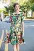 Women's Runway Dress Slash Neckline Short Sleeves Elastic Waist Printed Ruffles A Line Summer Holiday Dresses Vestidos