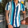 2022 Summer Menswear Nouvelle chemise décontractée en pouces Mode Bleu Blanc Noir Rayé Hip Hop Manches courtes Street Wear Slim Top G220511