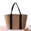 Low MOQ Strong Paper String Straw Bag Handbag Women Large Capacity Wear Beach Bag with Black Nylon Handle
