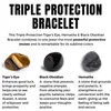Pulseira de proteção tripla de pedra do olho de tigre de obsidiana natural de hematita para homens