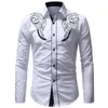 Mode Heren Geborduurd Western Shirt Lange Mouw Slim Casual Shirt 220801