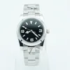 St9 Steel Men Watch Quality Automatic 36mm Smooth Bezel Black Dial Flod Clasp Sapphire Glass Mens Armswatches Steel305D