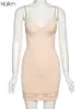 KLALIEN Mode Sexy Low Brust V-ausschnitt Strap Mini Bodycon Kleider Sommer Streetwear Wilden Y2K Activewear Weibliche Kleid 220505