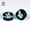 Kubooz Blue Flower Glass Single Flared Ear Plugs And Tunnels Piercing Earring Gauges Expanders Body Jewelry Whole 8mm to 16mm 186J