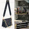 COUSSIN PM Puffy Shoulder Bags M21353 Navy Blue Textile strap Chain CrossBody Bag Embossed Monograms Women Designer Handbag Discreet Floral Pattern