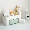 Boîtes de rangement Bodes Boîte d'organisateur de maquillage en plastique en acrylique avec tiroir Coton Stick Case à lèvres Porte-brosse