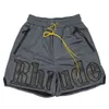 Designer Rhude Shorts Patchwork Leder Stickerei Grafik Mesh Stoff Alphabet Herren Sommer Atmungsaktive Asketball Short Multi-Pocket Pop Gym