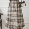 Surmiitro осень зима теплый MIDI длинные юбка женщины корейский стиль нерегулярный плед средняя длина высокая талия юбка женский ремень 220401