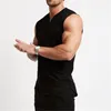 Gym Clothing v Neck Cotton Bodybuilding Tank Top Top Mens تمرين بلا أكمام قميص اللياقة البدنية للملابس الرياضية الجري العضلات المفردة 220615