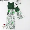 Nashakaite Mom e filha vestido de retalhos de retalhos de folhas verdes vestido longo vestido longo para mãe filha de verão Família combinando roupas 220531