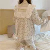 Vrouwen zoete printing pyjama sets lente herfst lange mouwen lange mouwen losse nachtkleding comfort schattig meisje vierkante kraag lounge slijtage l220803