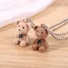 Korean Kawaii Funny Plush Bear Pendant Necklace Cute Cartoon Bowknot Bear Statement Necklaces for Women Fashion Jewelry