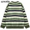 Men's Sweaters LENSTID Men Long Sleeve Knitted Jumper Sweaters Hip Hop Striped S 220823