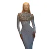 2022 Arabic Mermaid Prom Dresses Aso Ebi Silver Lace Beaded Evening Dresses sequined high Neck Formal Party Seond Reception Gowns