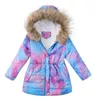 4-12 ano Autumn Winter Girls Jacket Keep Collar Fur Outerwear