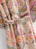 Boho femmes paon imprimé manches chauve-souris plage bohème Kimono Robe dames col en V gland été Happie Bikini couverture 220423