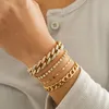 4pcs/set Luxury Bling Diamond Link Bracelet Set Tennis Cuban Bangle Bracelets for Women and Men Adjustable Clear Crystal Chunky Charms Wristband Hand Jewelry Gifts