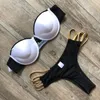 Black Bandage Swimsuit Sexy Brazilian Bikini Push Up Swimwear Women Micro Bikinis Plus Size Beachwear Shiny Gold Beachwear 220518