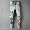 MEN039S Jeans American Street Style Moda Erkekler Retro Açık Mavi İnce Fit Yırtık Yamalar Tasarımcı Hip Hop Denim Punk Pants3048593