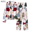 BZEL осень зимние сонные одежды 2 кусок наборы для женских хлопка Pajamas разворотный воротник домашняя одежда большого размера Pijama Pajama XXXL 220329