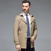 America Europe Men's Fashion Trench Coat Trend Long Jacket Business Casual Daily Black Khaki Bomber Long Sleeve Windbreaker