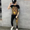 Men's Tracksuits Summer Men's Fashion Sportswear Personality Pattern Tight Diamond Brand T-shirt Jogging Pants Slim 2-piece SetMen's