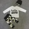 Roupas conjuntos de roupas nascidos meninos meninas roupas infantil letra de manga longa de manga longa Hello World T-shirt Hat Hat 3pcs Toddler roupas de roupa