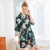 Sexy Bloem Vrouwen Satijnen Gewaad Bruid Bruidsmeisje Robe Badjas Nachtjapon Nachtkleding Lingerie Kimono Badjas M L XL XXL L220803