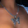 New Fashion Hip Hop Style Butterfly Pendant Necklace Bling Rhinestone Tennis Chain Necklaces Jewelry for Lovers Gift