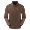 Herrfjäder och höst 100% ren bomull av hög kvalitet långärmad casual polos skjorta mode lapel golf sport pullover topp 220514