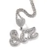 Custom Baguettes Script Letters Pendant With Heart Clasp Necklace Tennis Chain Micro Paved CZ Personalized Hiphop Jewelry