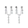 Ny designbåge Micro Pave Clear CZ Station Link Chain Tassel Drop Earring for Women Minimal Delicate Dingling Jewelry