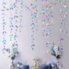 Dekoracja imprezy laser srebrny opalizujący liść girlandy wiszące liście streamery na holograficzne urodziny Bachelorette rocznica supp