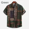 Men's Casual Shirts Breathable Hawaiian Shirt For Mens Ethnic Style Floral Print Color Block Button Up Short Sleeve 4XL 5XLMen's