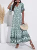 Atuendo Summer Bohemian Dress for Women Fashion Solid Green Maxi Robe Casual Wedding Guest High midjeklänningar Drop Link 220510