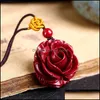 Produtos de estilo chin￪s Natural Cinnabar Stone Rose Pingente roxo Ouro Flor Flor Blossom Chain Boa sorte ￩ a primeira a Ward